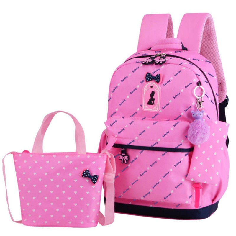 VIDOSCLA 3Pcs Heart Printing Backpack Sets Bowknot Primary Schoolbag Travel Daypack Shoulder Bag Girls Rucksack knapsack - Image 1